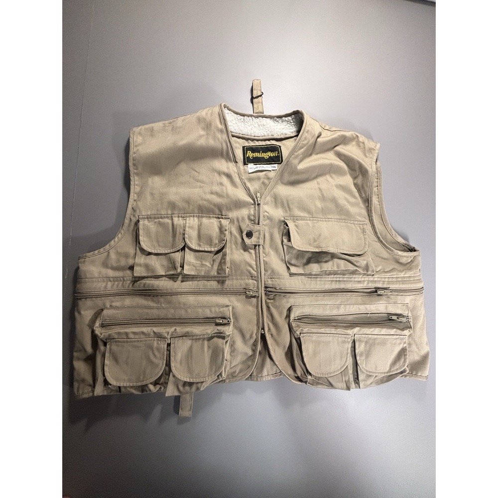 REMINGTON Vest Men XL‎  Hunting Multi-Pocket Fly Fishing Tan Khaki Full Zip